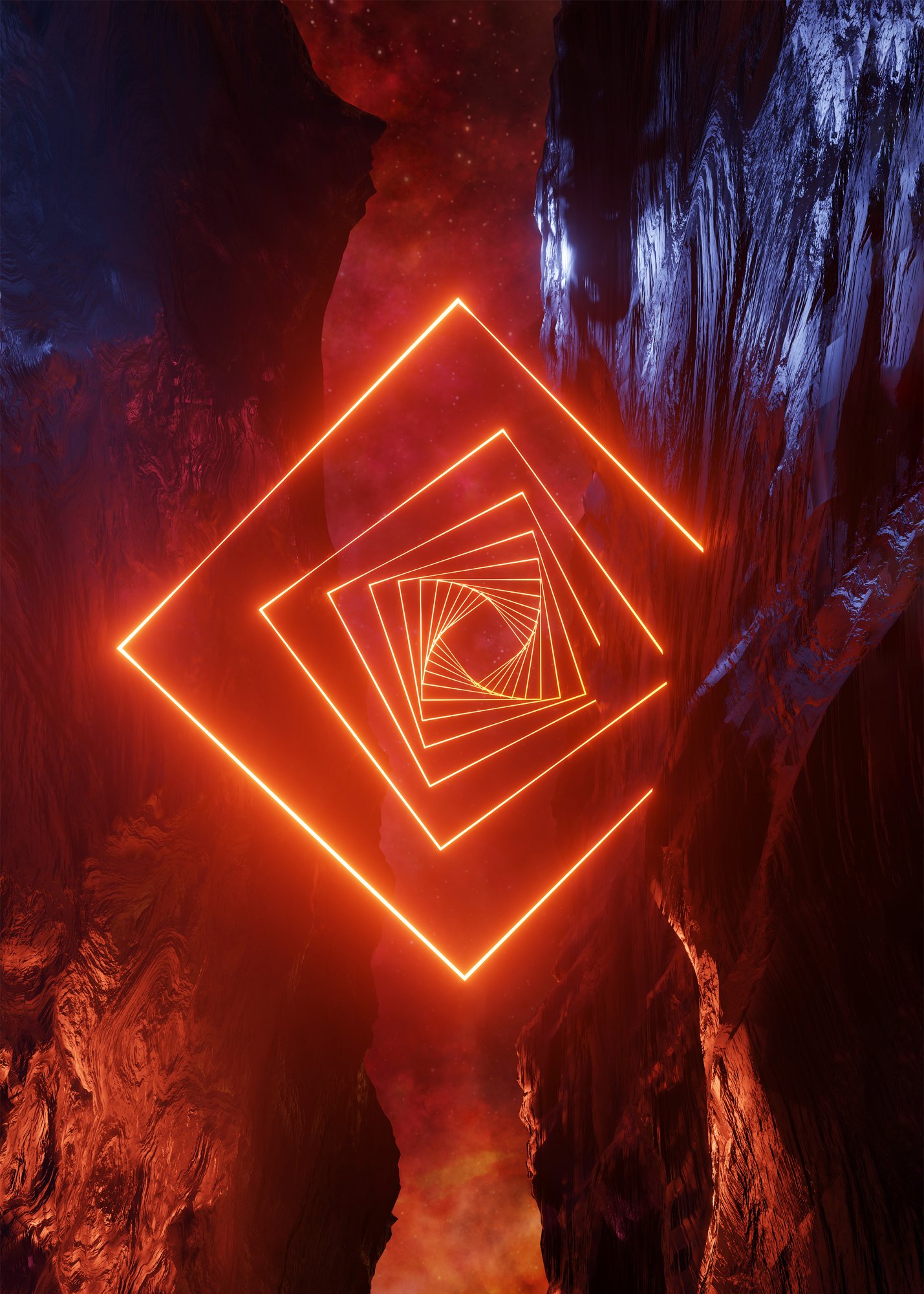Neon landscape: Squares #2 red [synthwave/vaporwave/cyberpunk] — Aesthetic retrowave poster product image (3)