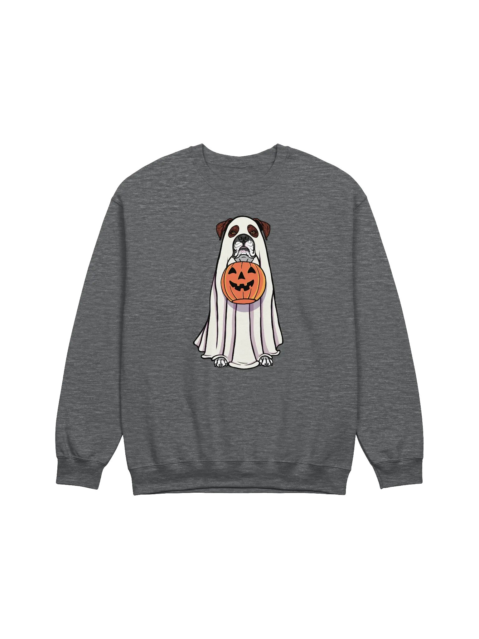 Funny Halloween Boxer Dog(Brindle) Sweatshirt | Funny Boxer Wearing a Ghost Costume and Holding a Pumpkin Basket product image (1)
