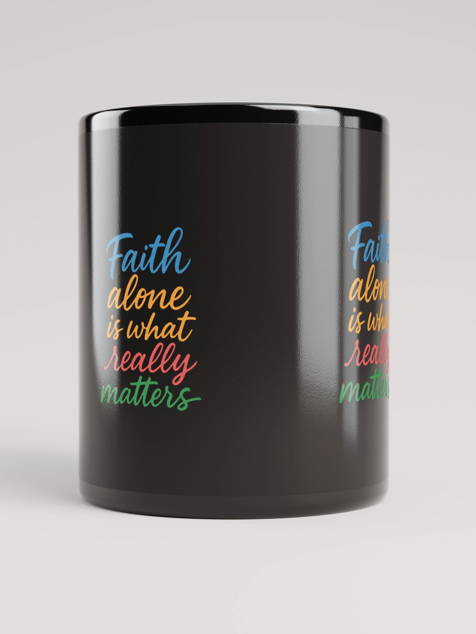 Faith Alone Is What Really Matters – Nichiren Buddhism Black Glossy Mug product image (5)