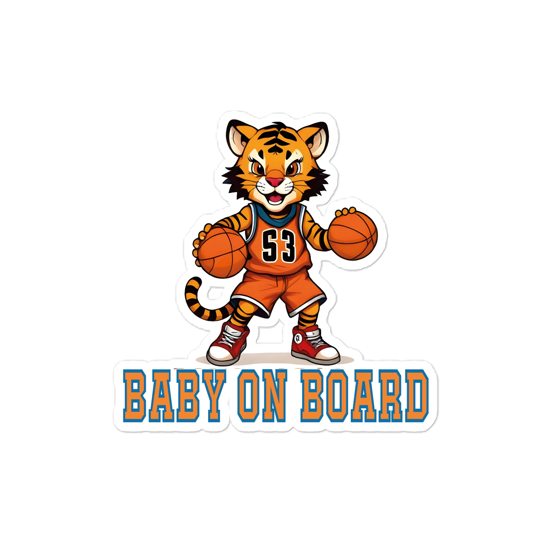 Funny Tiger Basketball Baby on Board Sticker - 5x5 Weatherproof Vinyl Car Decal - Premium Tiger Basketball Star Gift product image (1)