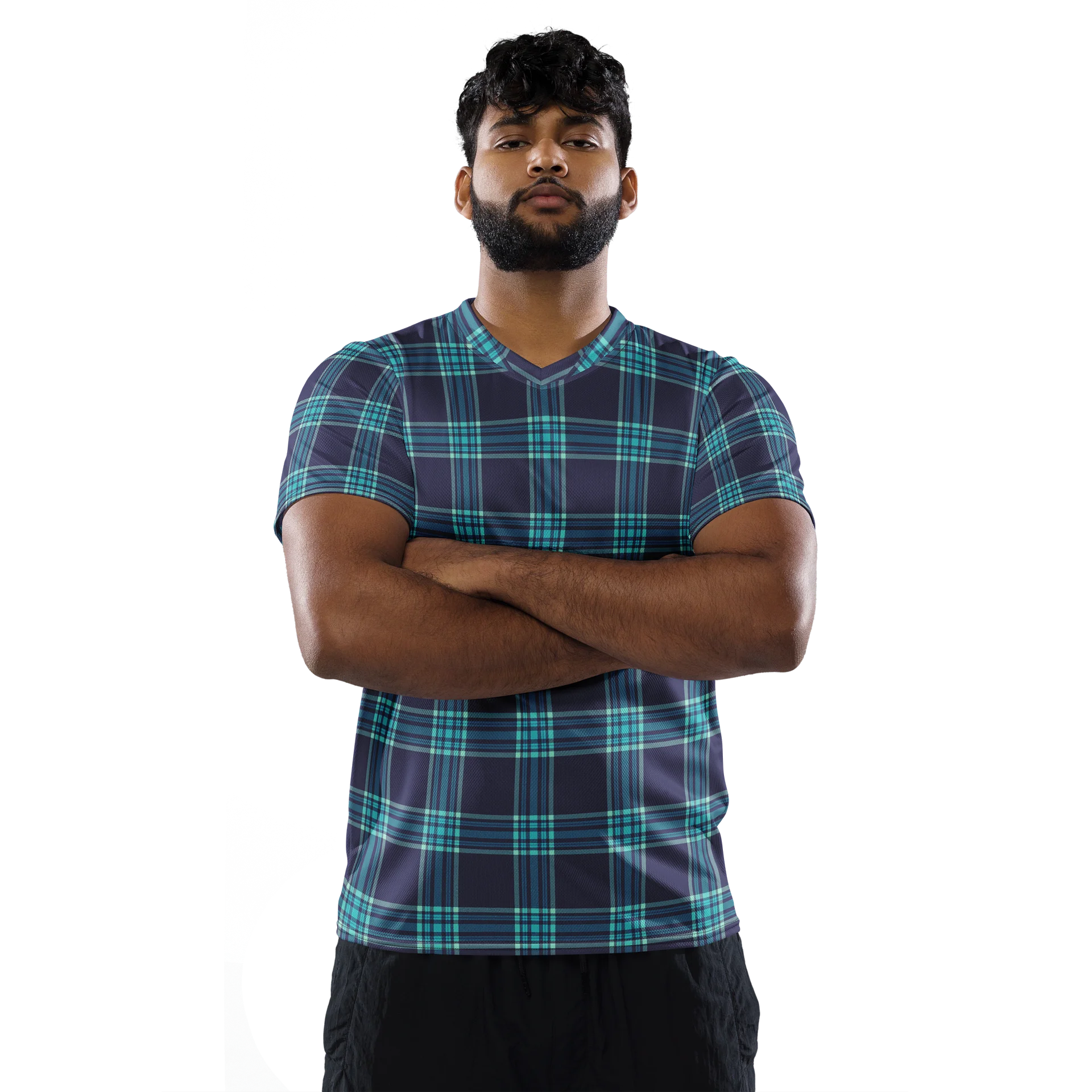 Classic Navy Blue Tartan Sports Jersey for Athletic Wear product image (2)