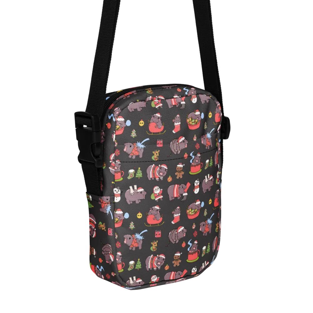 MOODENG'S BLACK CHRISTMAS UTILITY CROSSBODY BAG! product image (1)