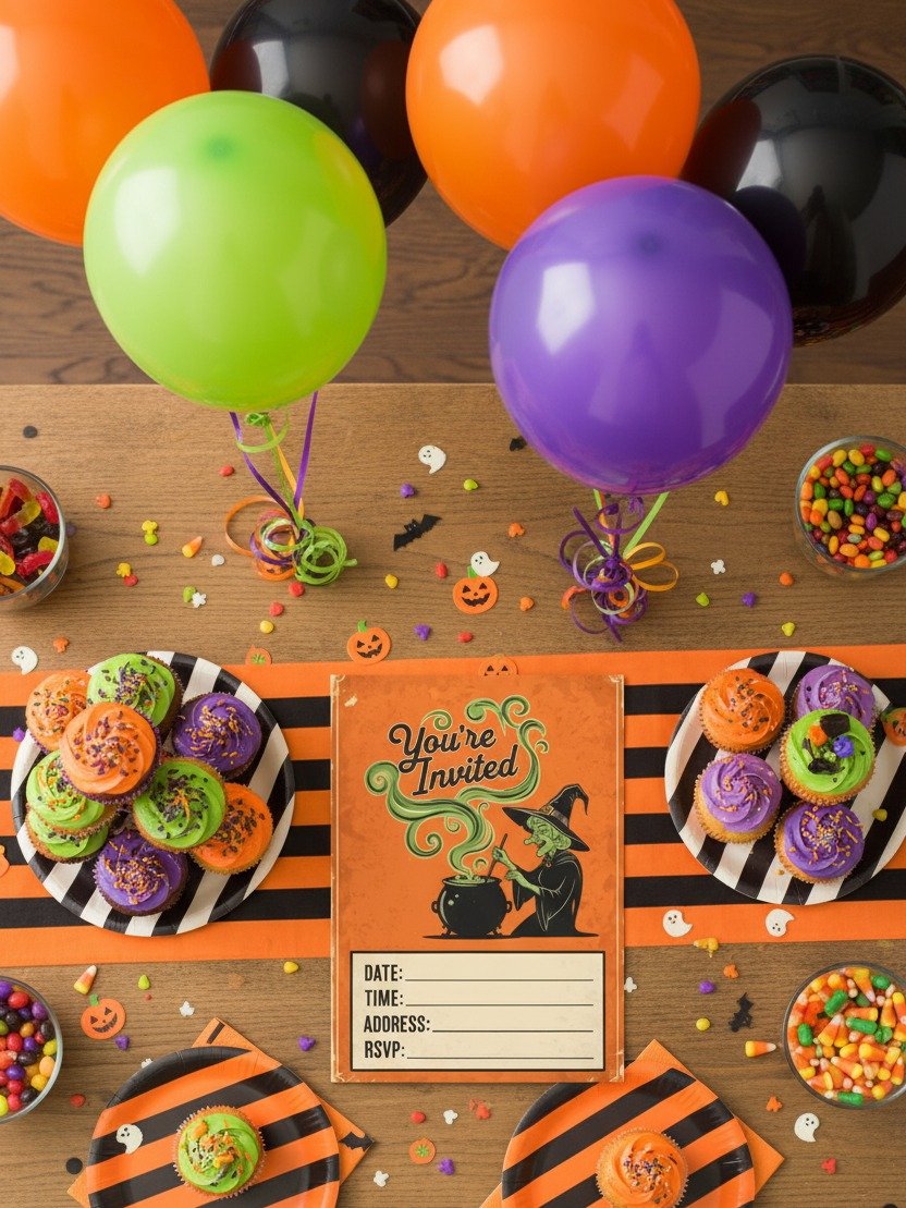 Halloween Party Invitation Card | Retro Witch and Cauldron Design | Vintage Spooky Printable Invite Card product image (5)