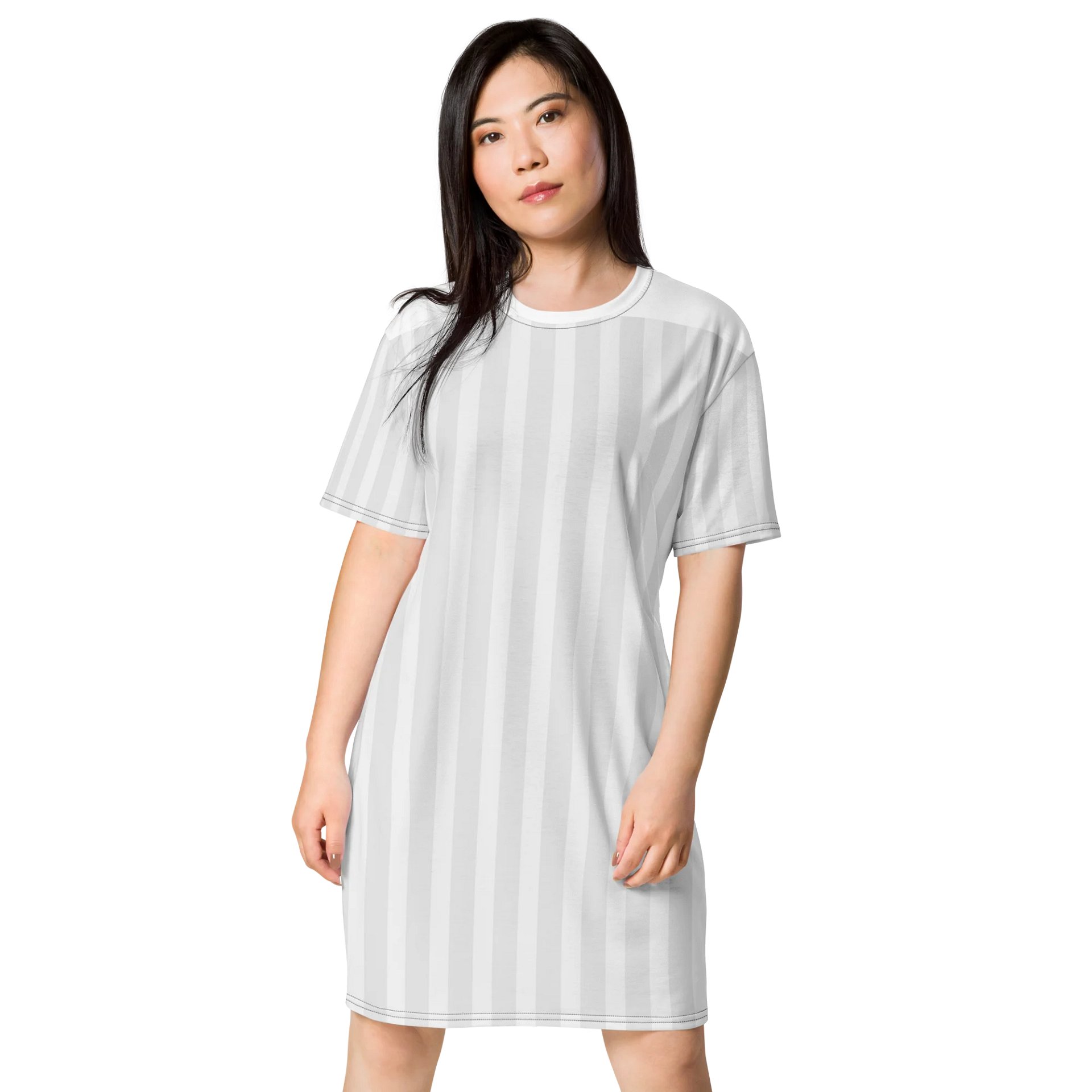 Exclusive White & Grey Striped Oversized T-Shirt Dress | TDS Music product image (1)