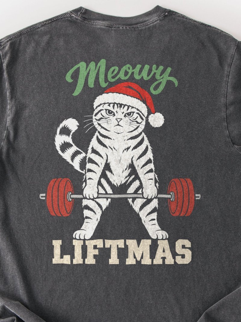 Meowy Liftmas Christmas Oversized Gym Tee | Pump Cover product image (2)