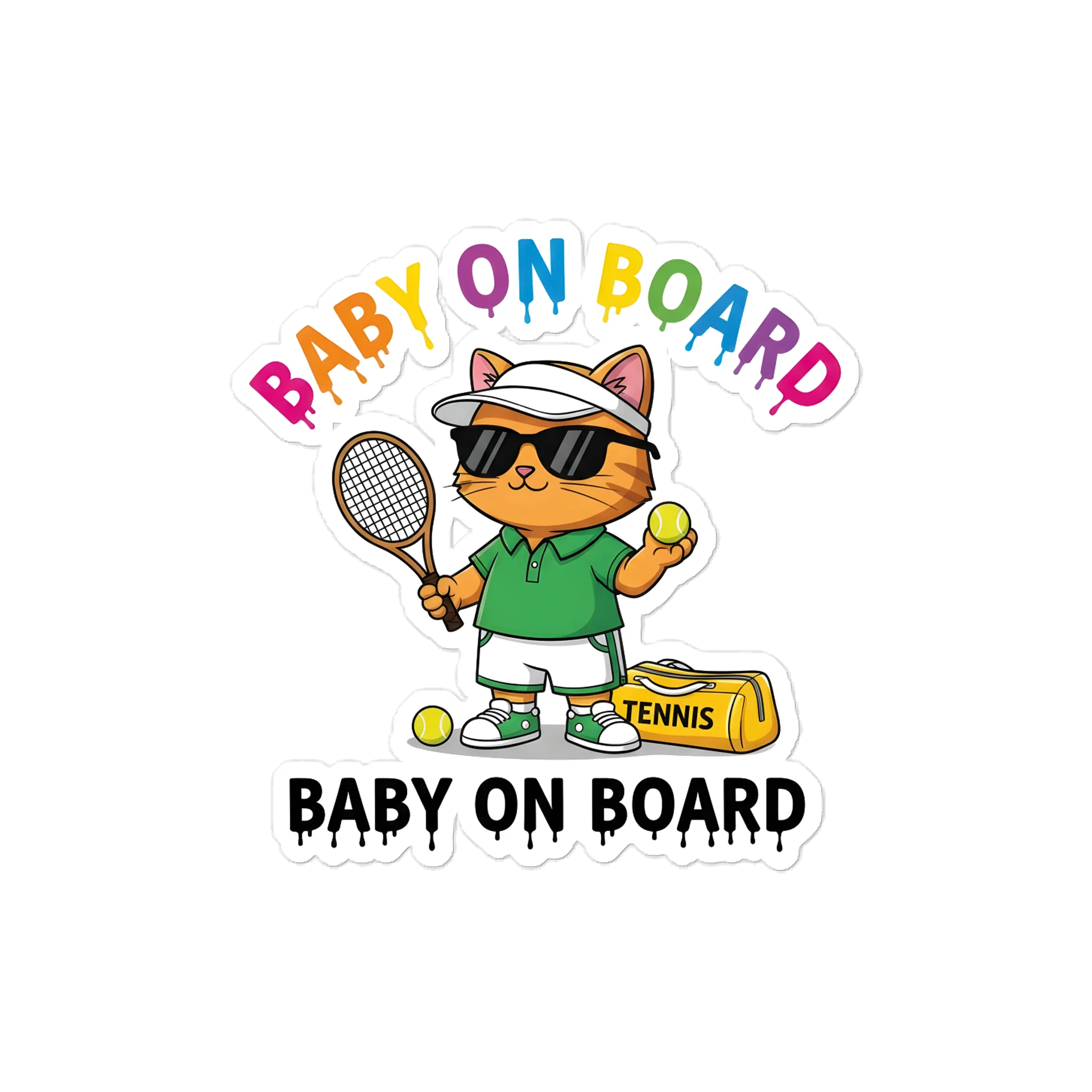Funny Cat Tennis Baby on Board Sticker - 5x5 Weatherproof Vinyl Car Decal - Premium Cat Tennis Court Accessory product image (1)