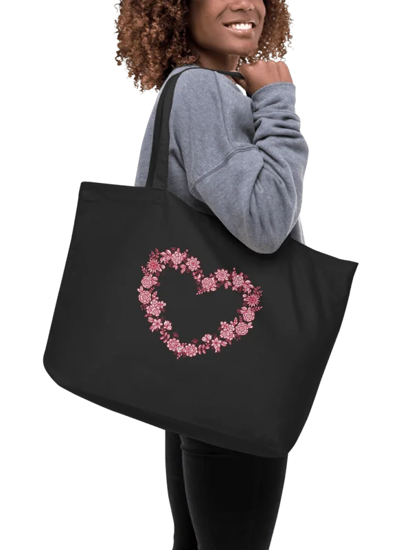 Red Floral Heart Organic Cotton Tote Bag product image (2)