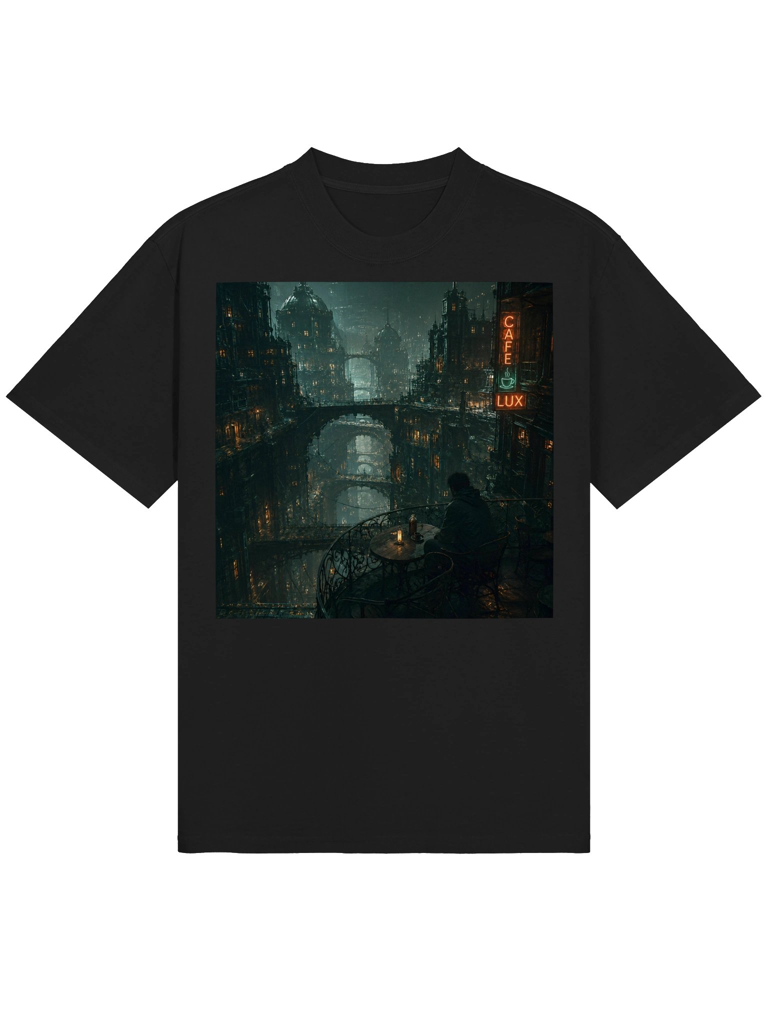 Cyberpunk City Café at Night Wall Art | Dark Academia Gothic City Digital product image (2)