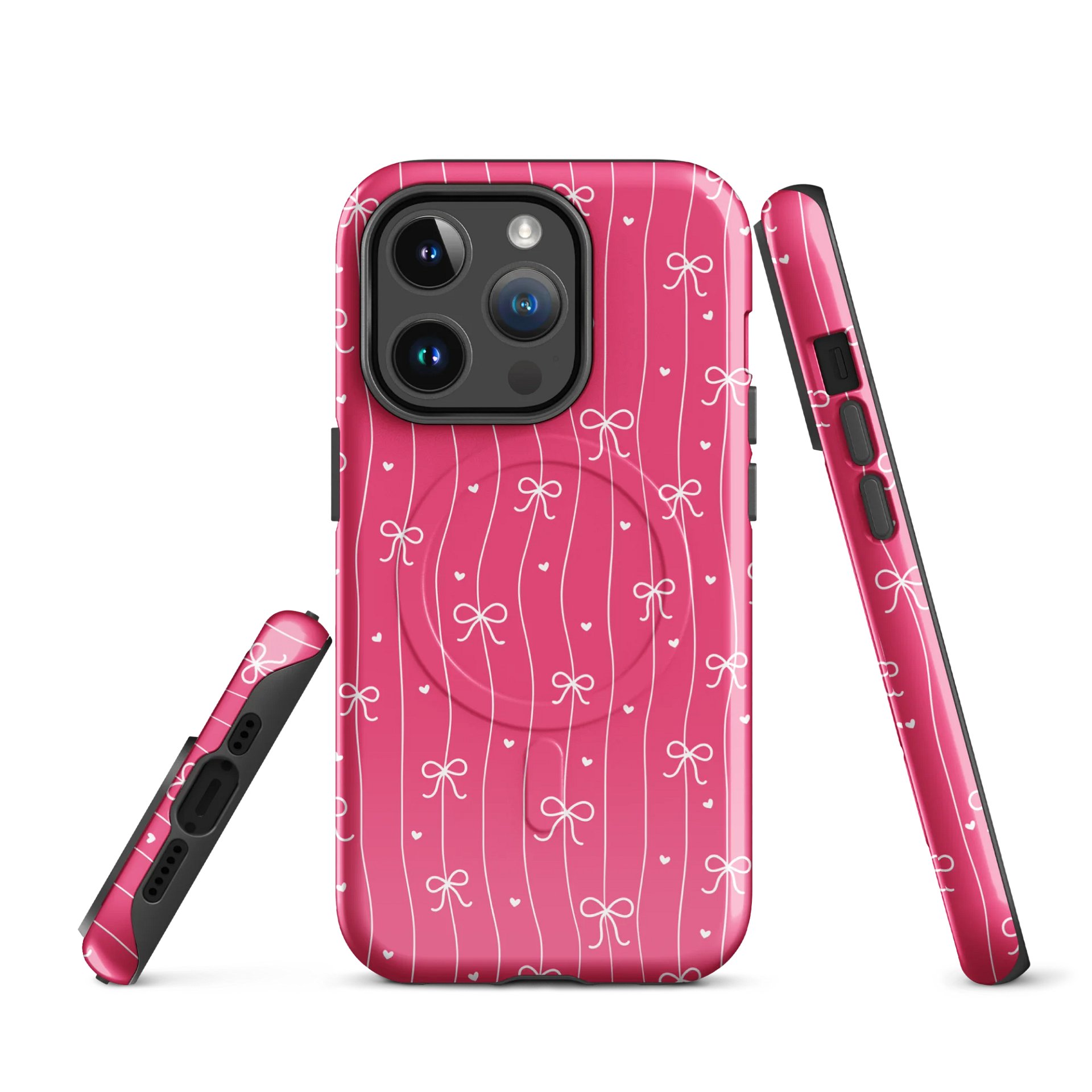 Pink Bow Coquette Tough Magnetic MagSafe® iPhone® 14, iPhone 15, iPhone 16, iPhone 17, Pro, Pro Max, Plus Cases. product image (5)