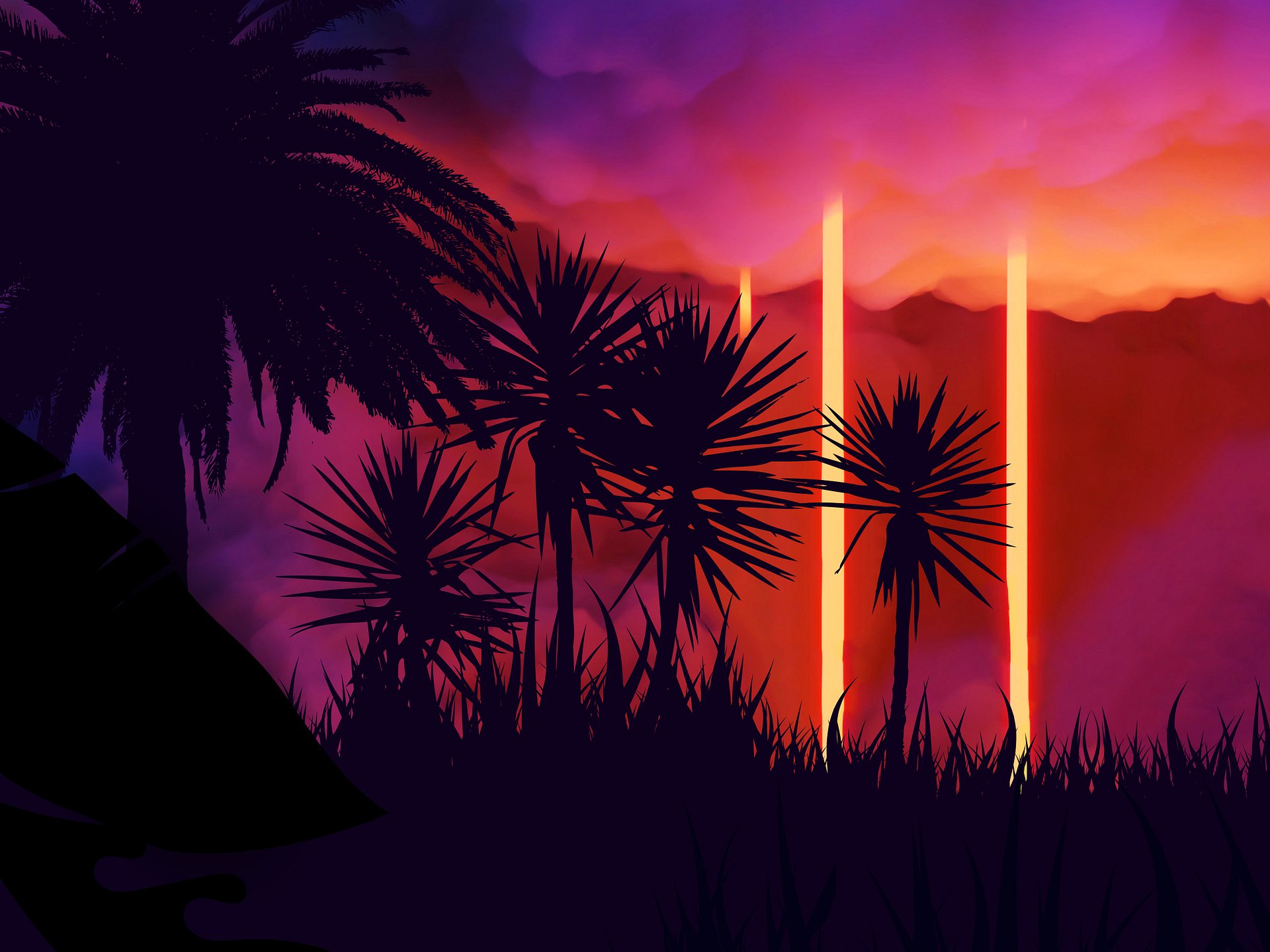 Neon palms landscape: Cloud [synthwave/vaporwave/cyberpunk] — Aesthetic retrowave poster product image (4)
