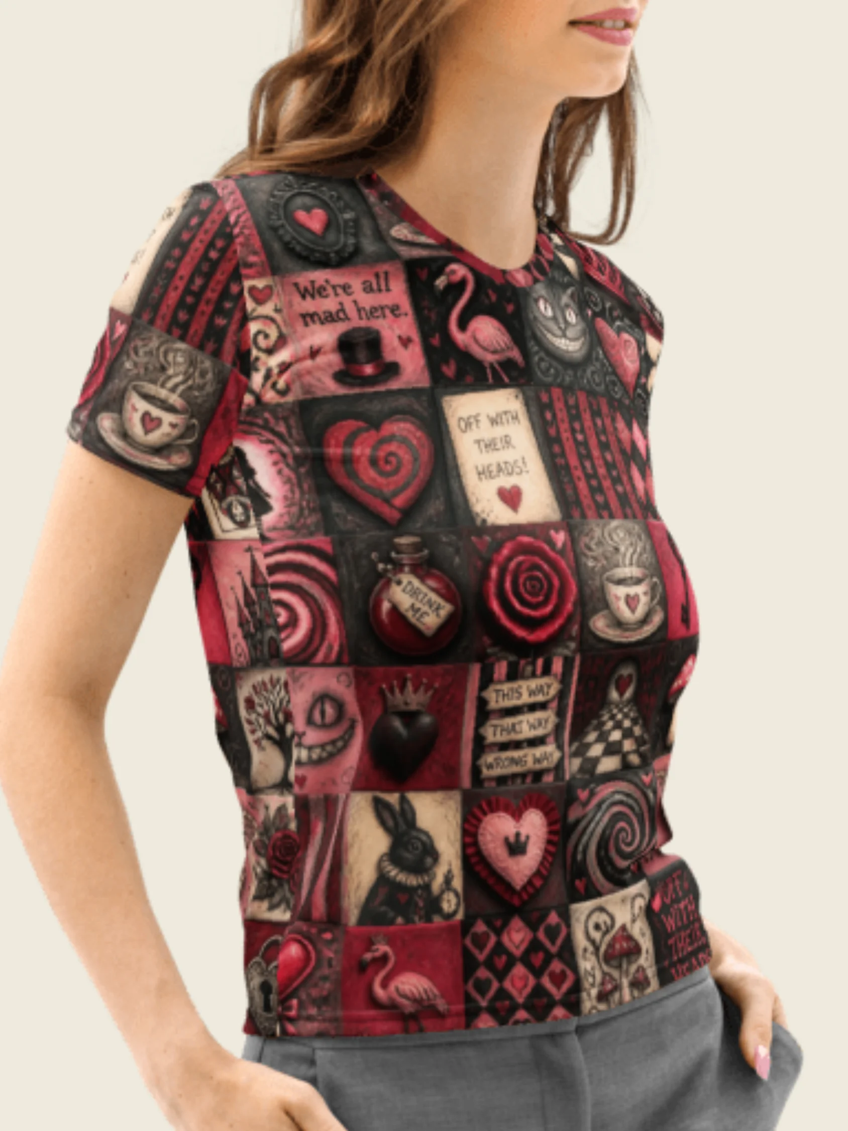 Wonderland Queen of Hearts Tee, Dark Alice Pattern Shirt product image (1)