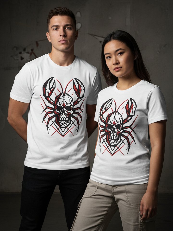 Geometric Lobster Skull T-Shirt | Edgy Streetwear Graphic Tee product image (1)