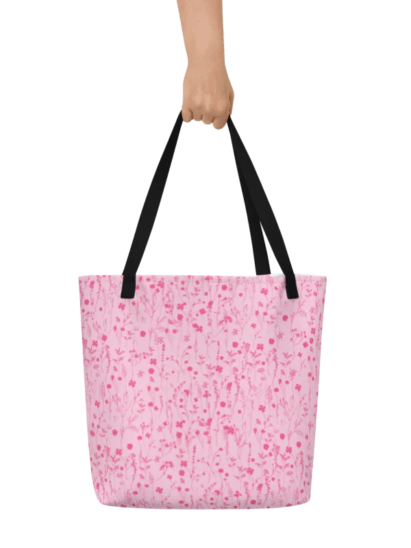 Pink Flower Summer Tote Bag with Inside Pocket for Beach & Shopping product image (4)