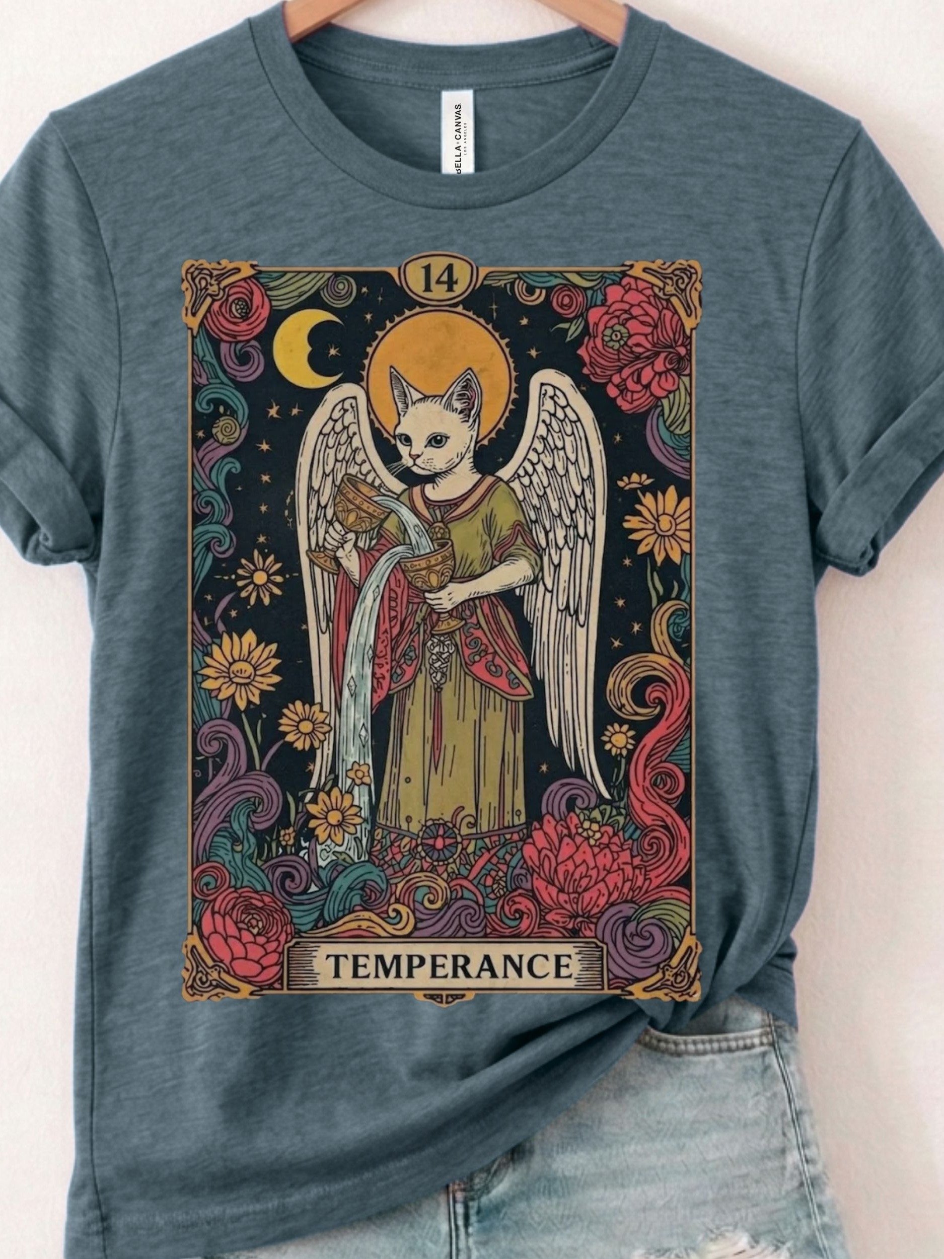 Temperance Tarot Cat Shirt, Celestial Floral Tee product image (1)