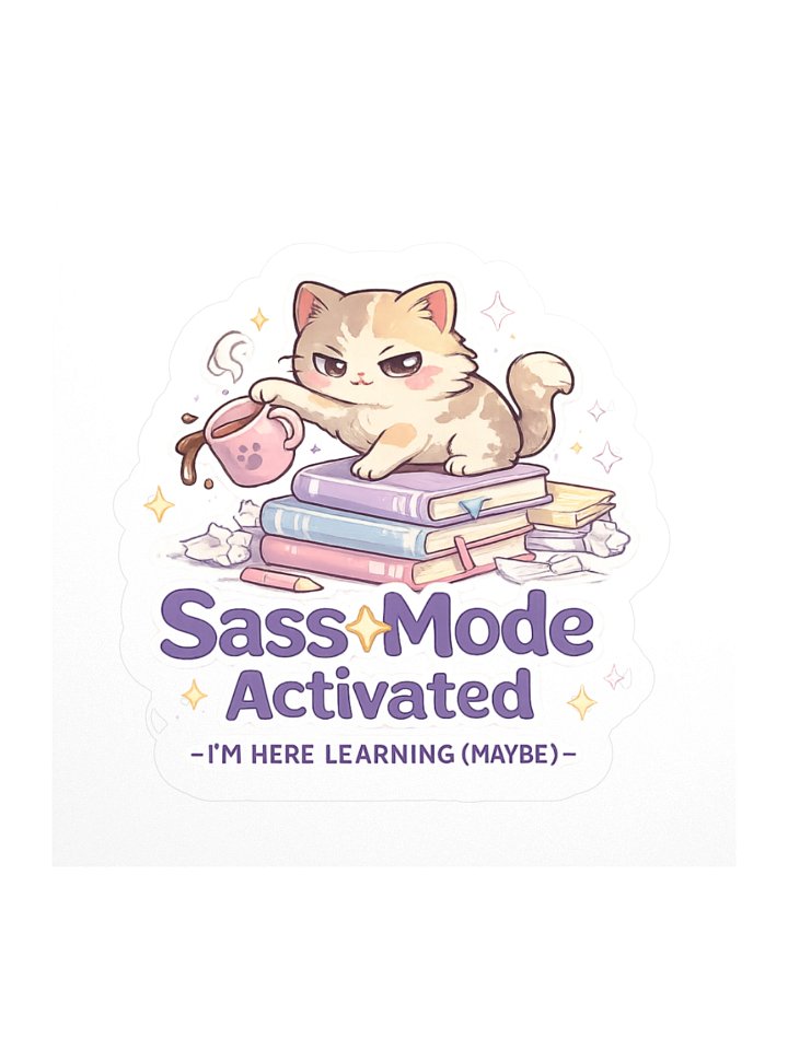 Sass Mode Activated Kiss-Cut Stickers 🐾✨☕📚 product image (1)