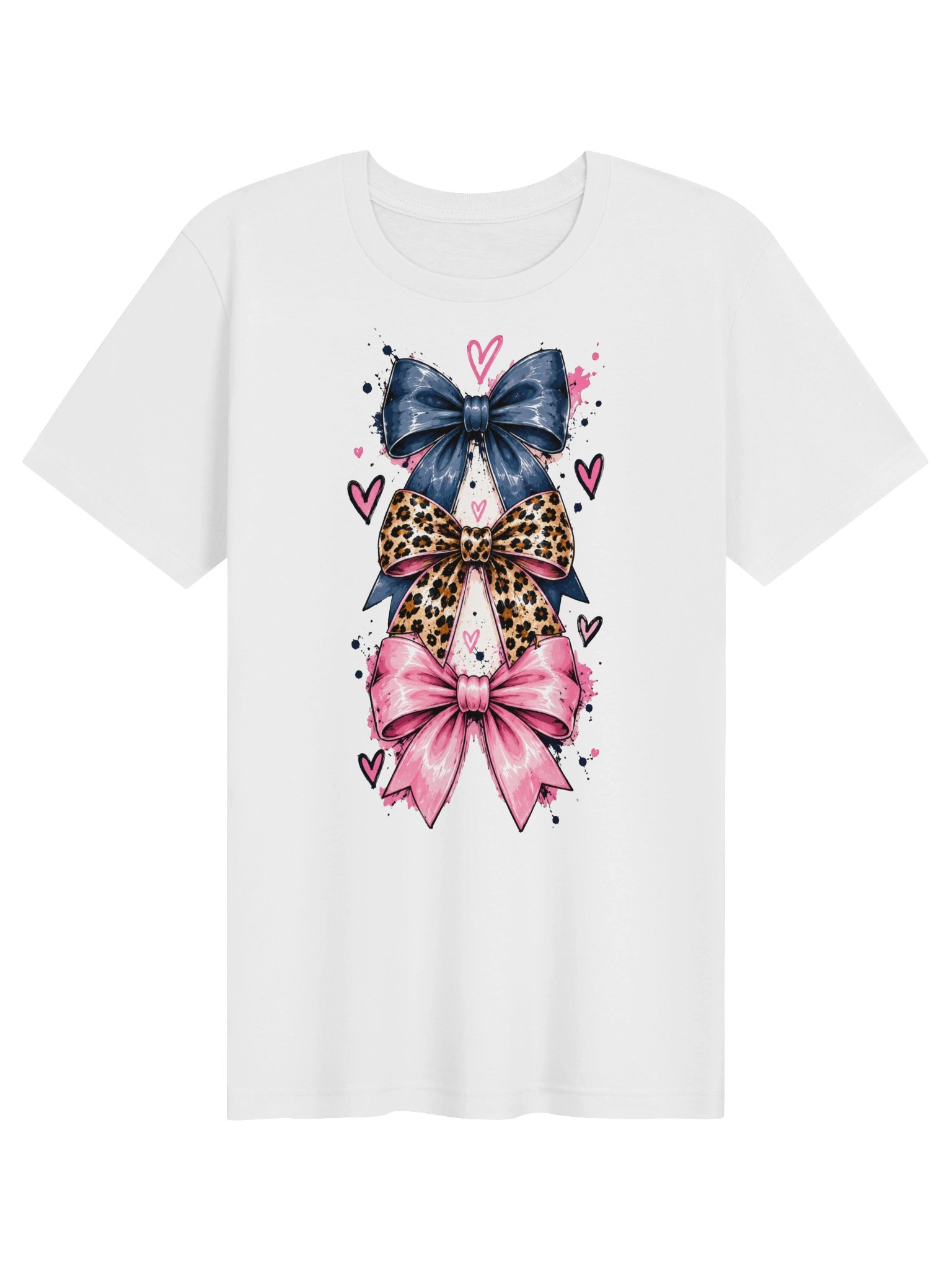Ballfield Mom Bow Stack T-Shirt | Navy, Leopard & Pink Coquette Bow Tee product image (2)