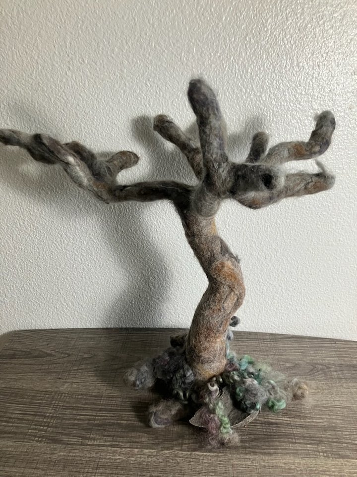 18.5" Sculptured Needle Felted Jewelry Tree – Poseable Earthy Boho Heirloom product image (2)