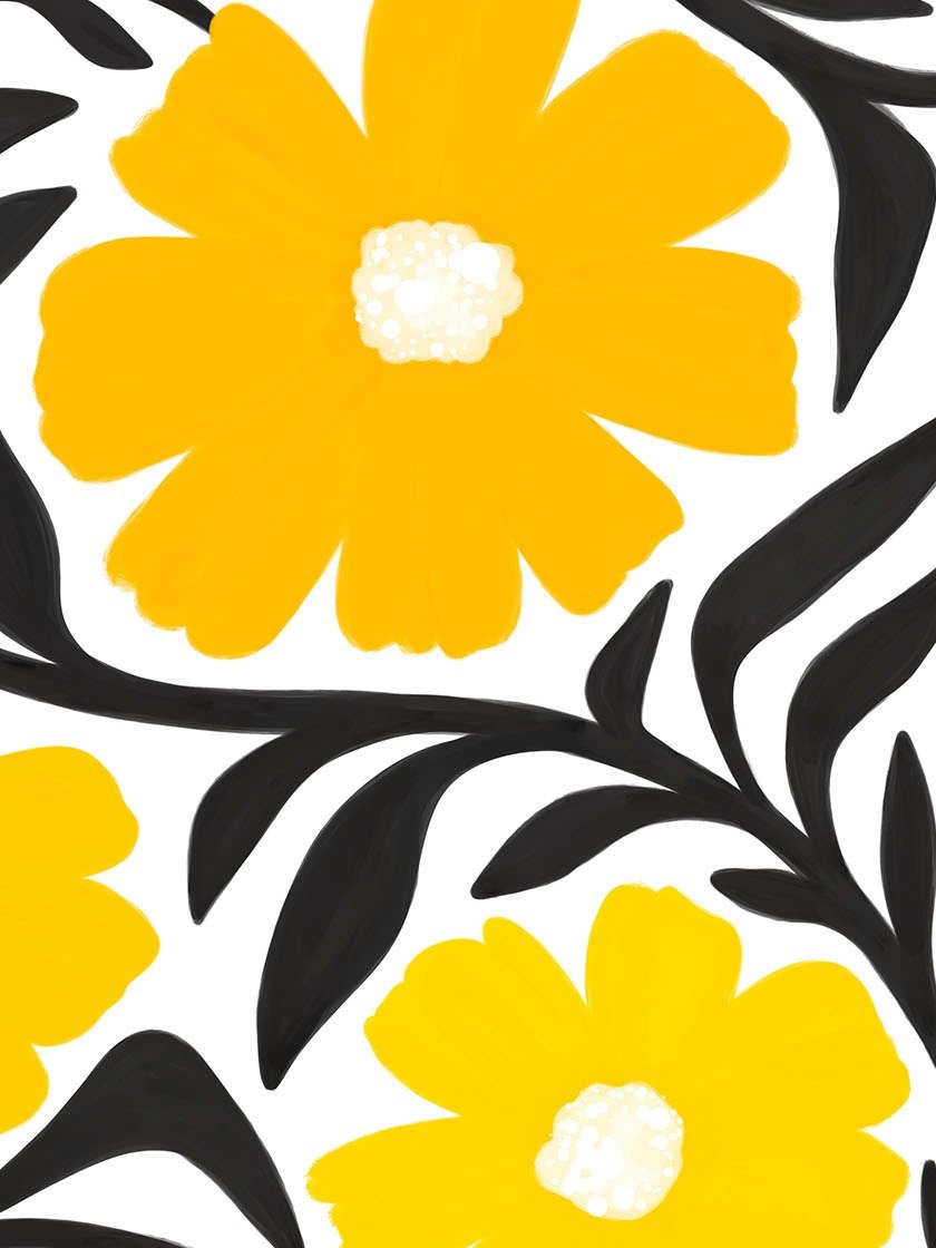 Black & Yellow Cosmos Flowers Art product image (2)