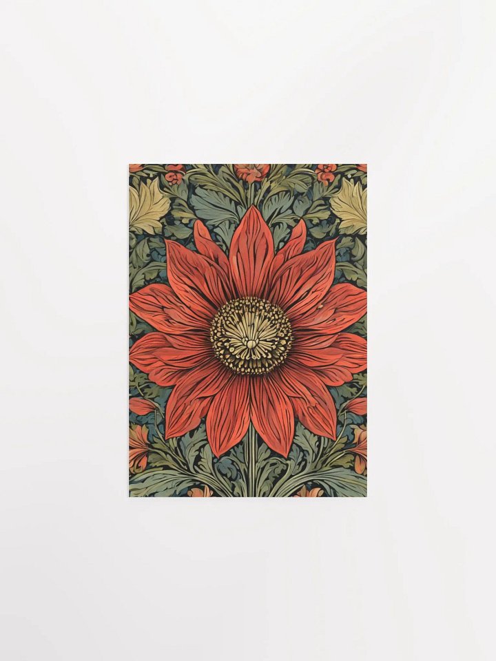 William Morris Inspired Red Flower 5x7 inch Poster product image (1)