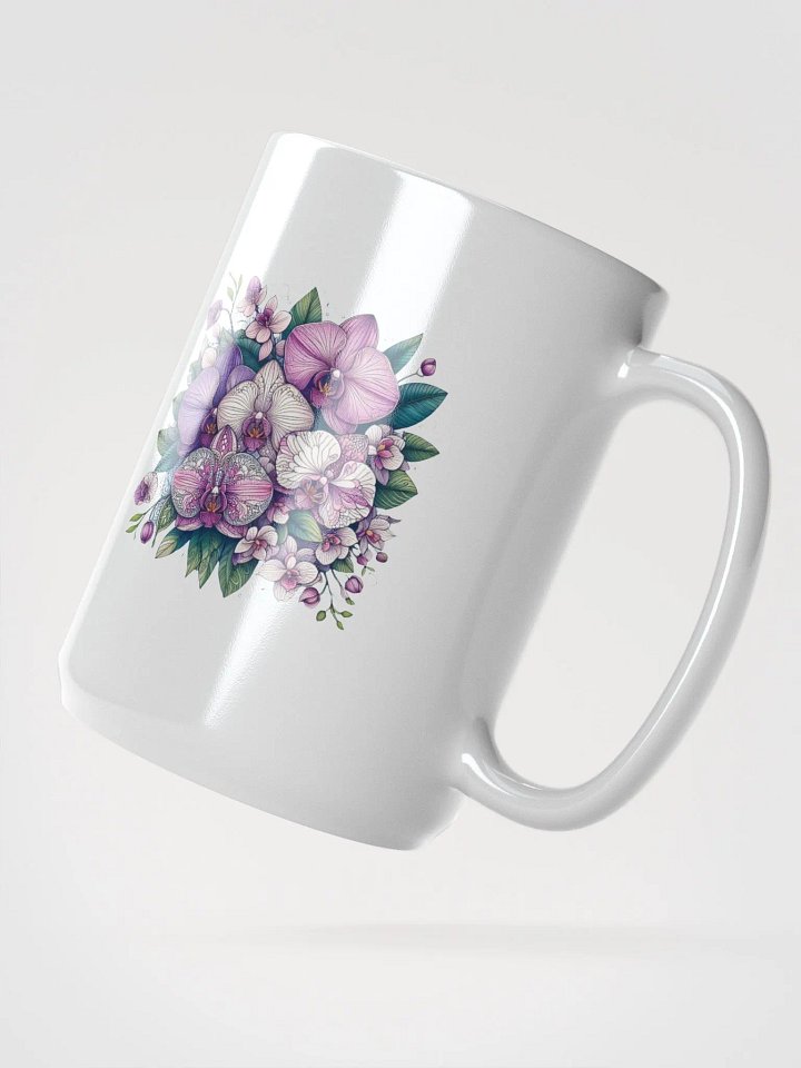Orchid Oasis White Glossy Mug | AI Design mandala patterned flowers product image (2)