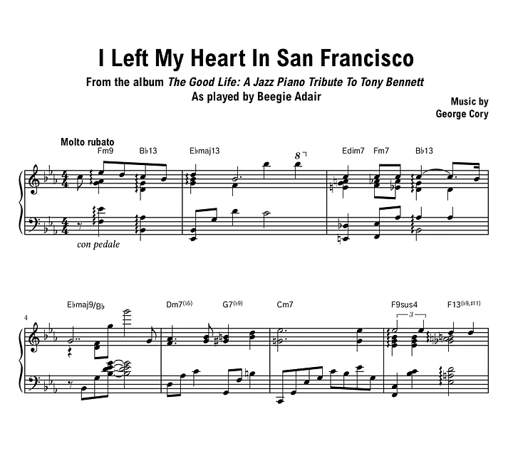 Beegie Adair - I Left My Heart In San Francisco - Sheet music (PDF) product image (1)
