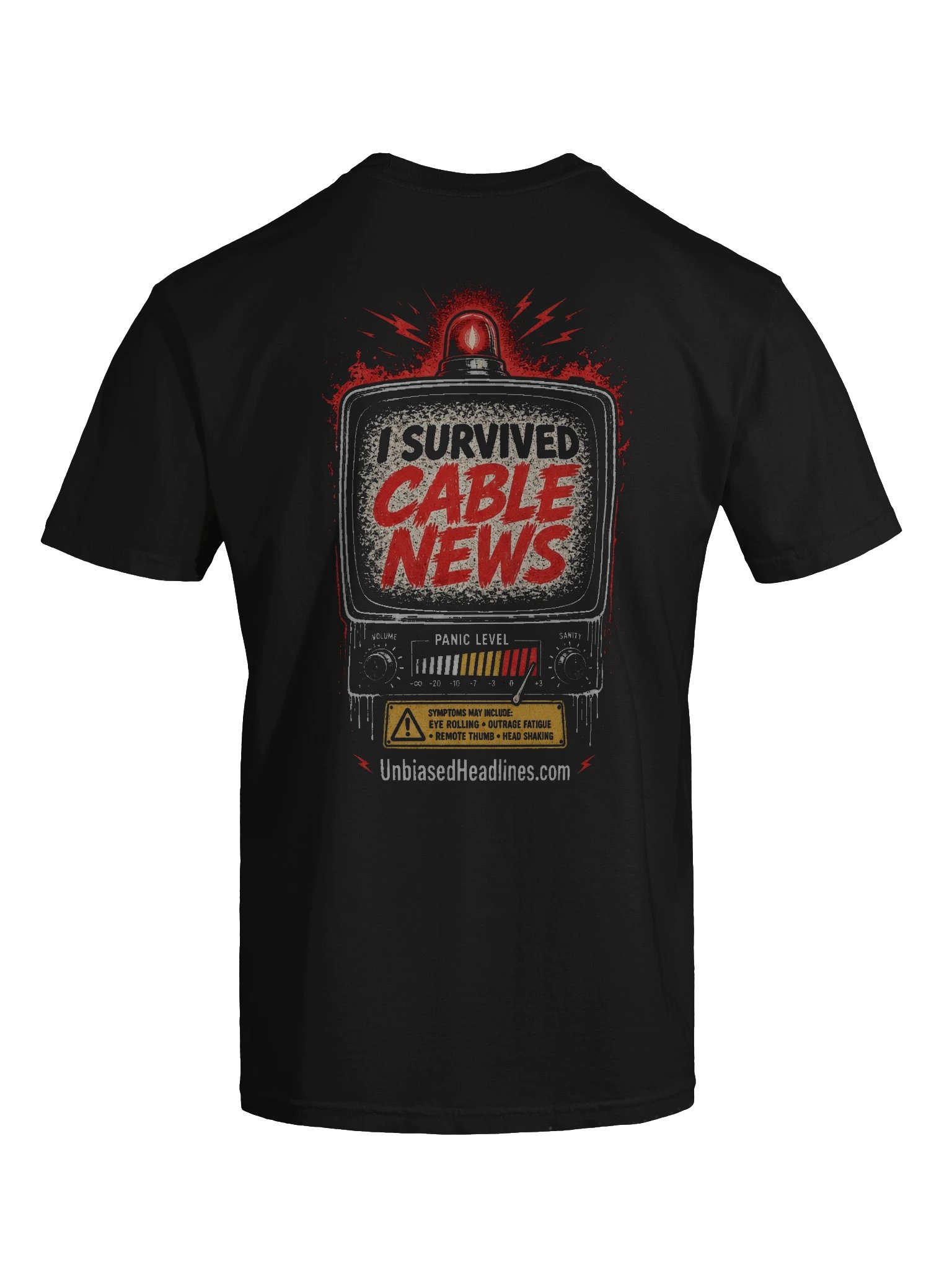 I Survived Cable News TV Panic-Meter Tee - Back Print with Pocket Logo product image (7)