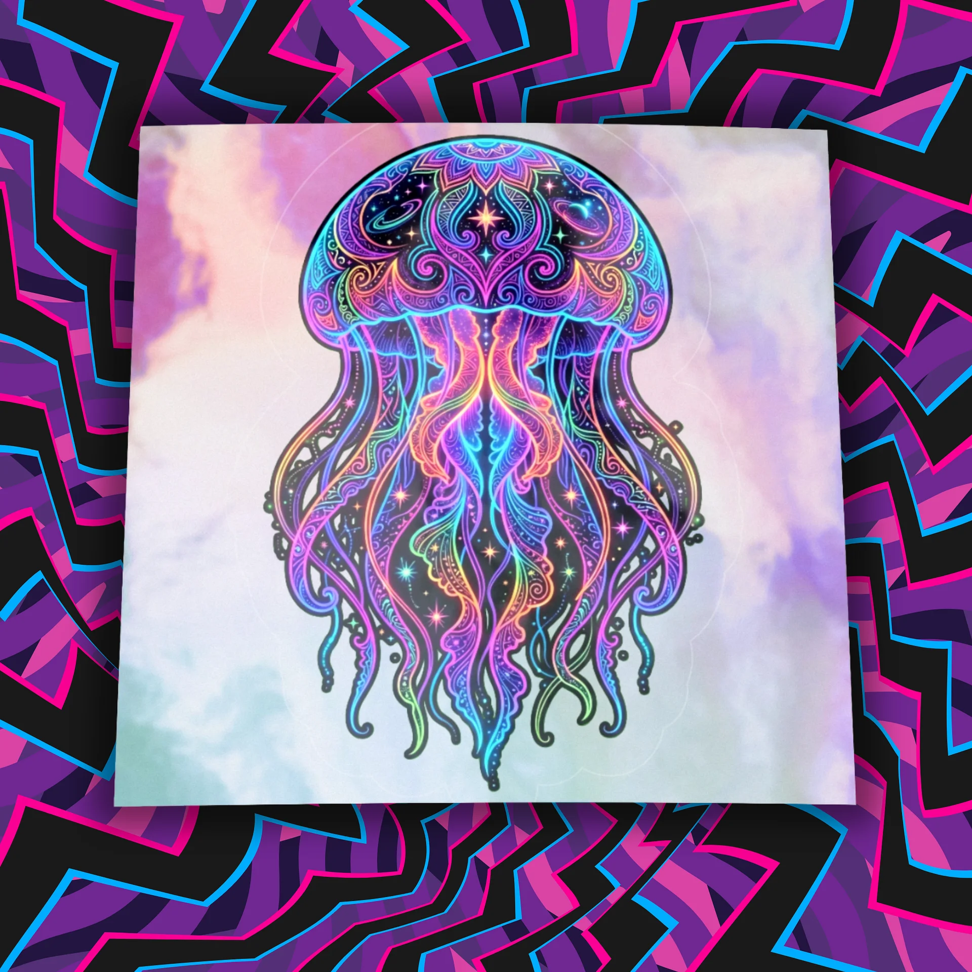 Intricate Neon Jellyfish Sticker product image (1)