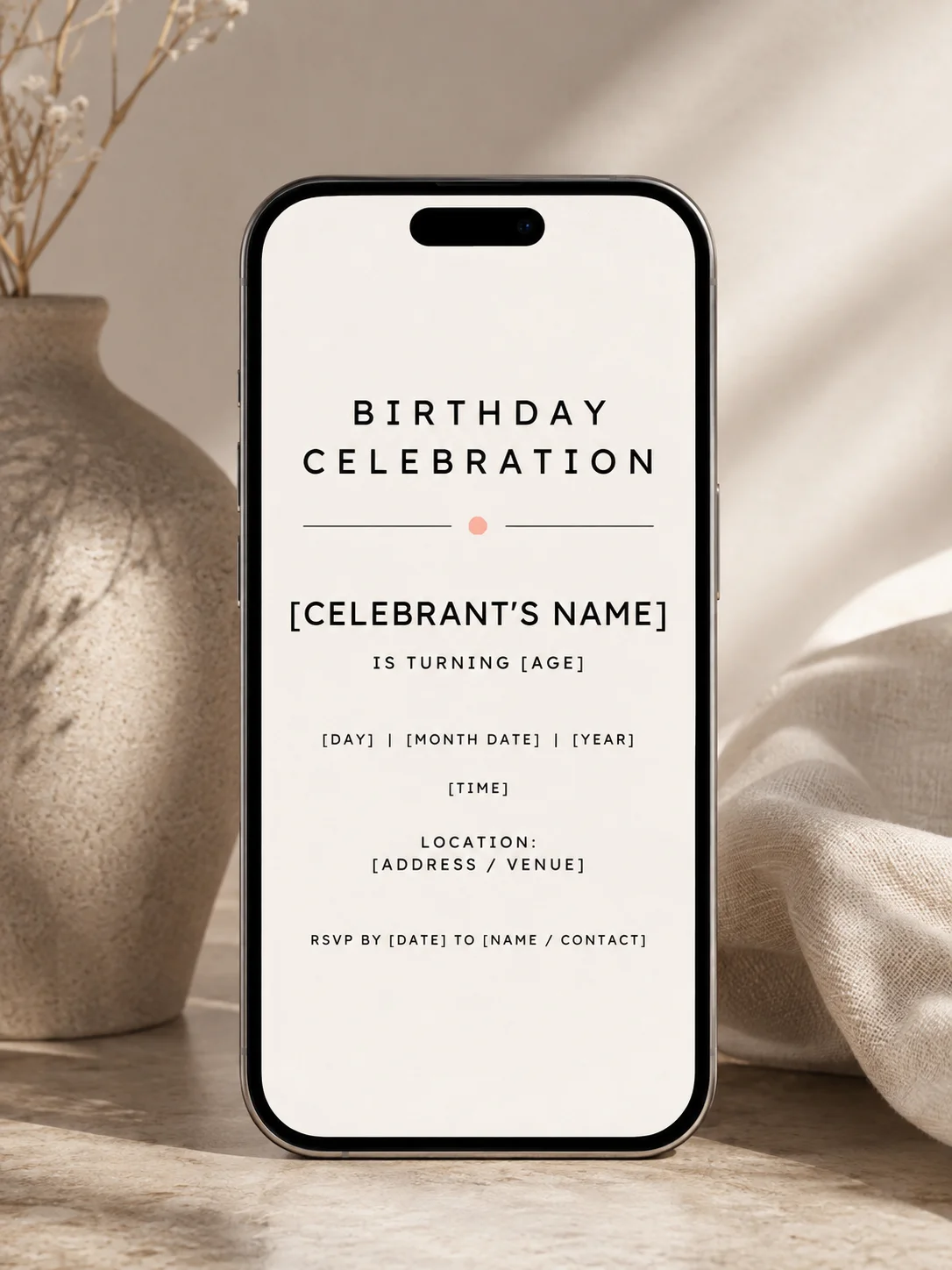 Minimalist Birthday Invitation Template, Editable Modern Party Invite, Printable Simple Invitation, Canva Instant Download Digital product image (3)