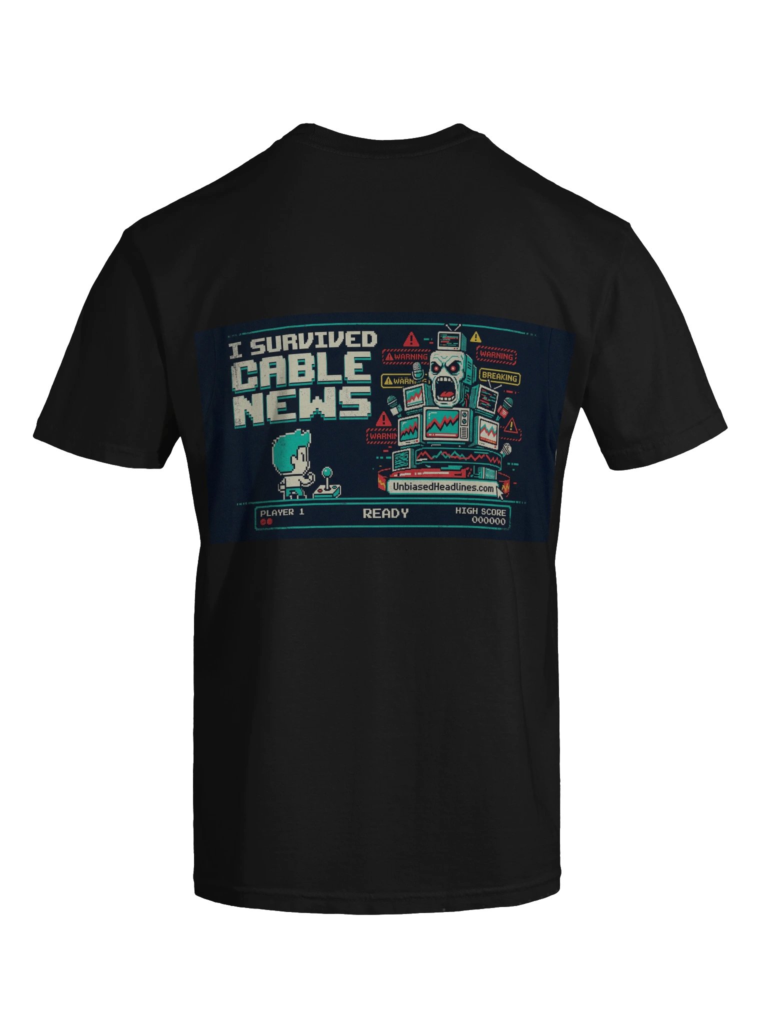 I Survived Cable News (Arcade) Tee - Back Print with Pocket Logo product image (7)