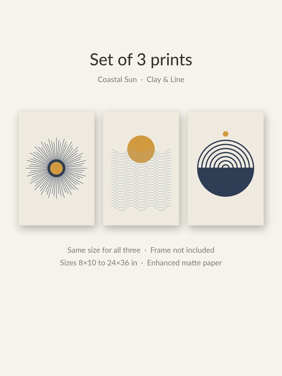 Coastal Bathroom Wall Art Set of 3 | Navy and Mustard Prints product image (2)
