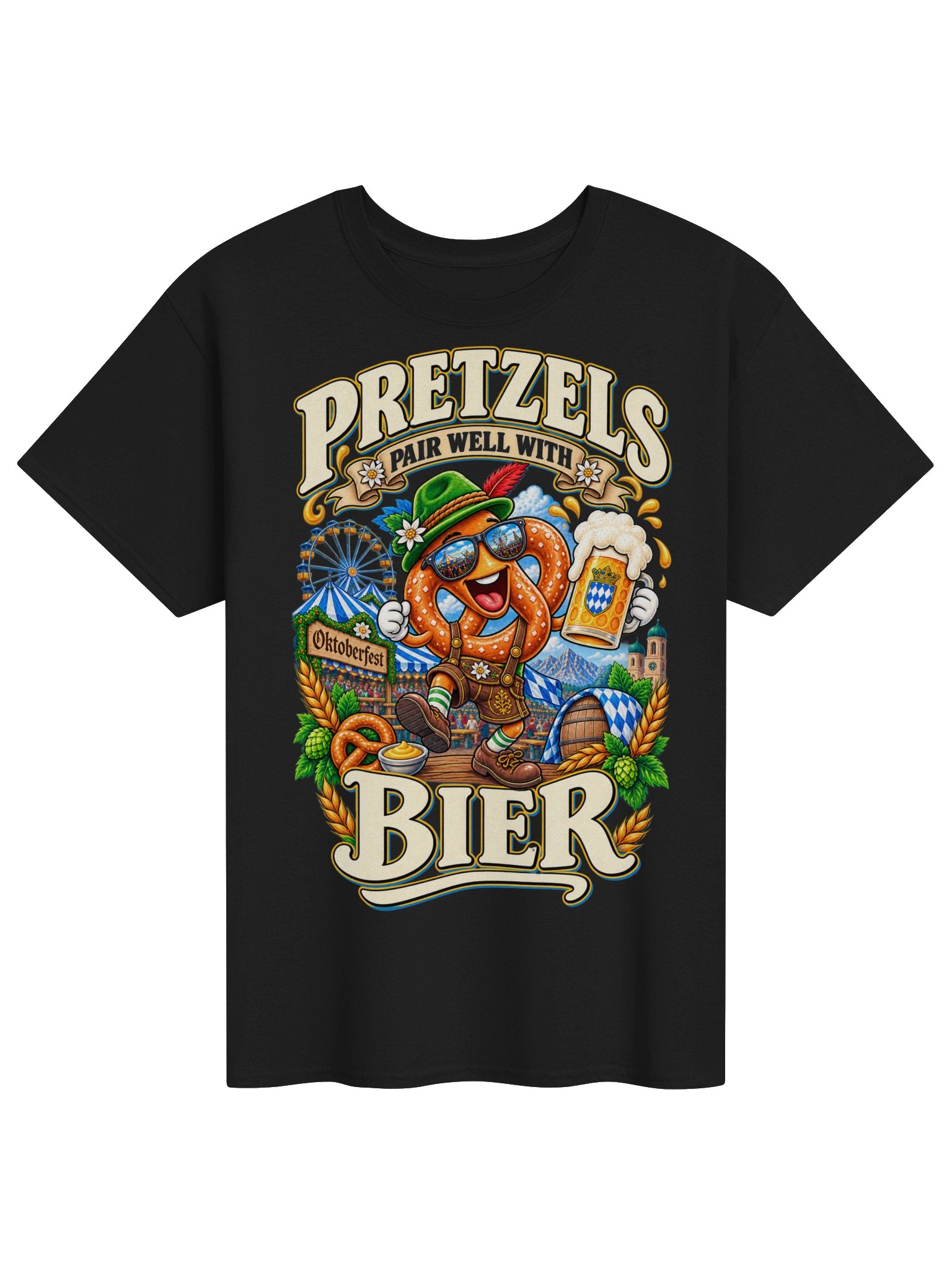 Pretzels Pair Well With Bier Funny Oktoberfest Vintage Tee product image (2)