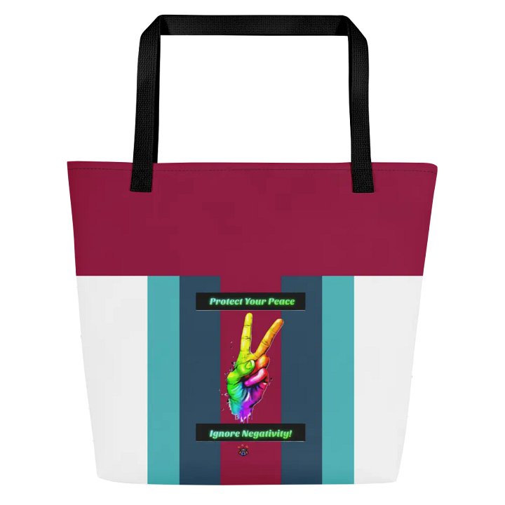 Turquoise, Burgundy, Green Stipred Protect Your Peace Tote Bag with Pocket product image (1)