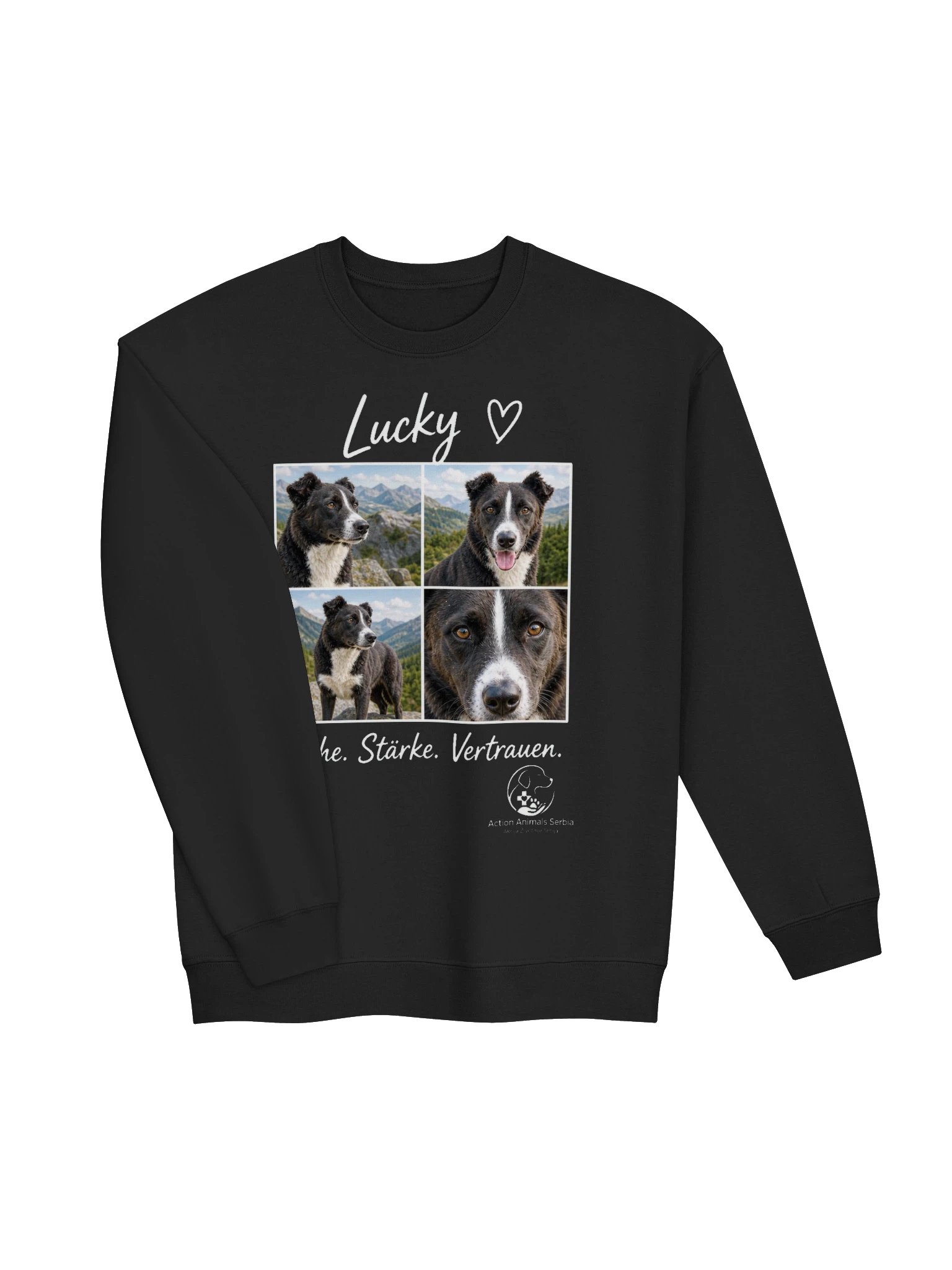 Lucky – Ruhe. Stärke. Vertrauen. | Vier-Bilder-Crewneck product image (6)