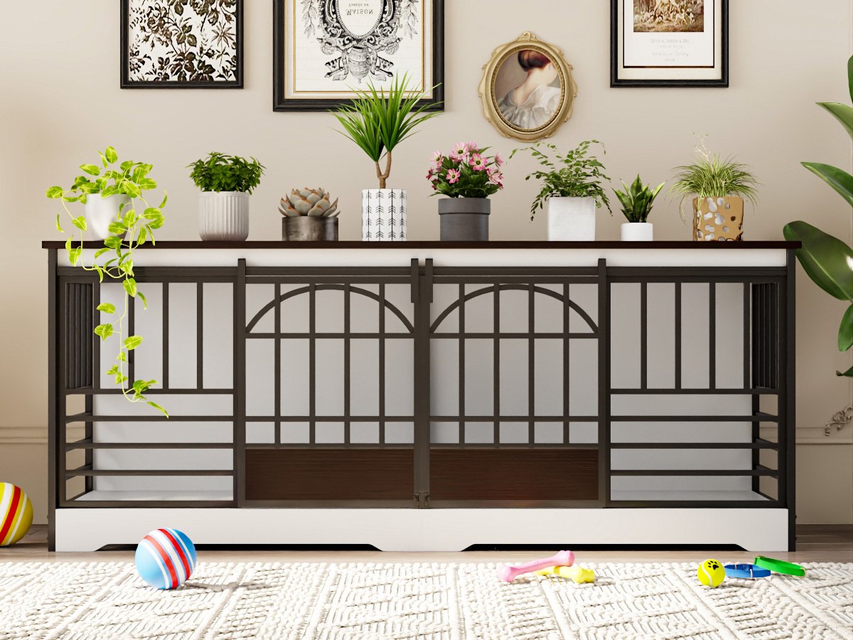 78 inch Dog Crate Furniture XXL Dog Cage Heavy Duty Dog Kennel Indoor with Removable Divider,Extra Large Double Cage Large Breed BROWN product image (4)