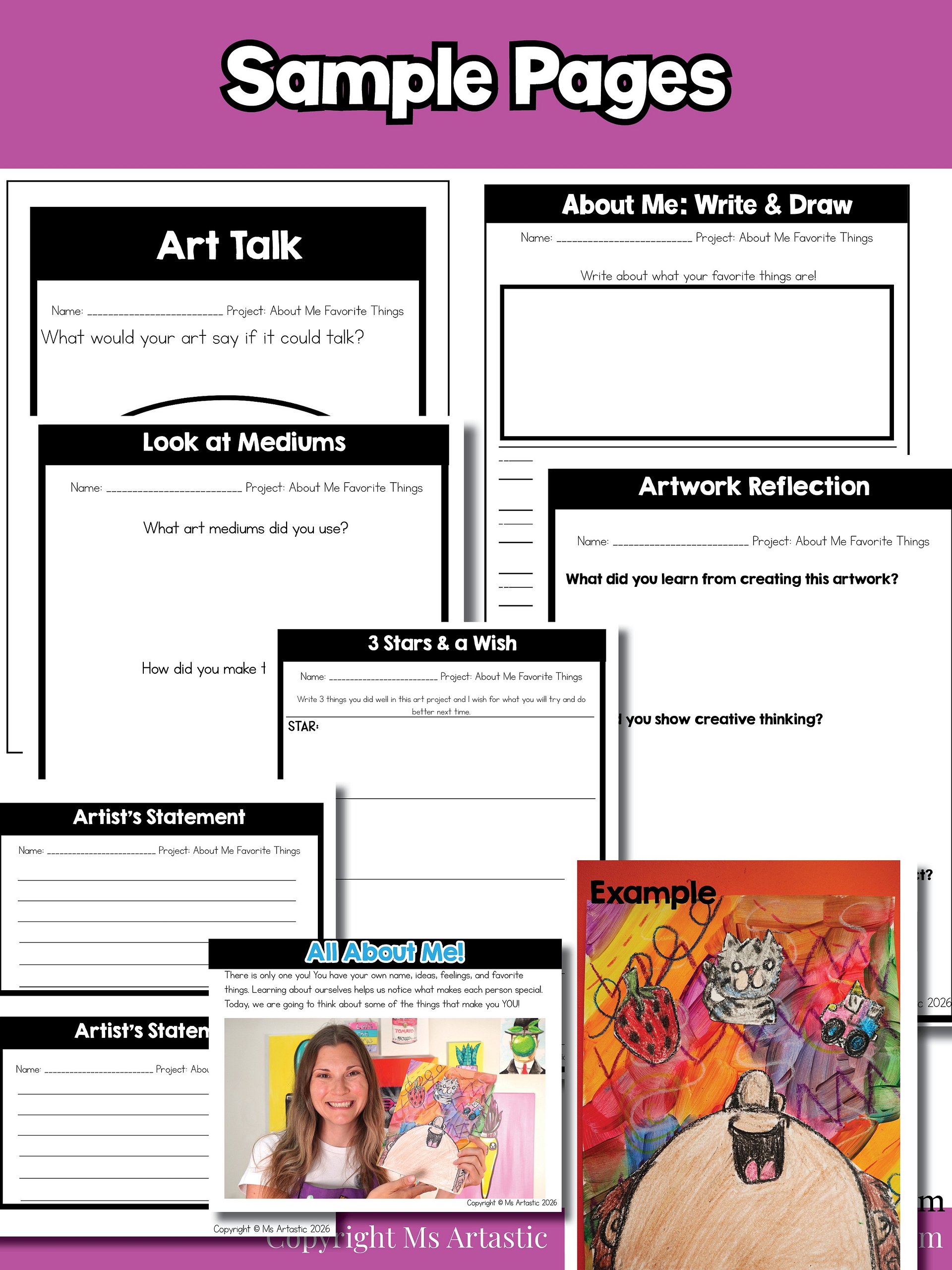 About Me Art Lesson Pre K Favorite Things Art Project Preschool Kindergarten Art product image (10)