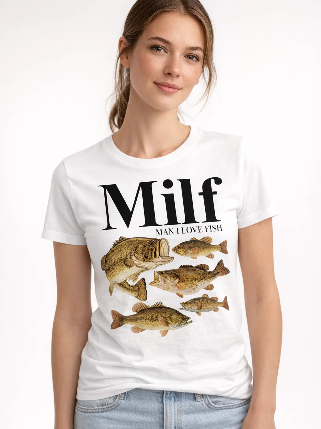 Funny Women's T-Shirt | MILF Man I Love Fish Graphic Tee | Novelty Fishing Shirt Gift for Her product image (1)