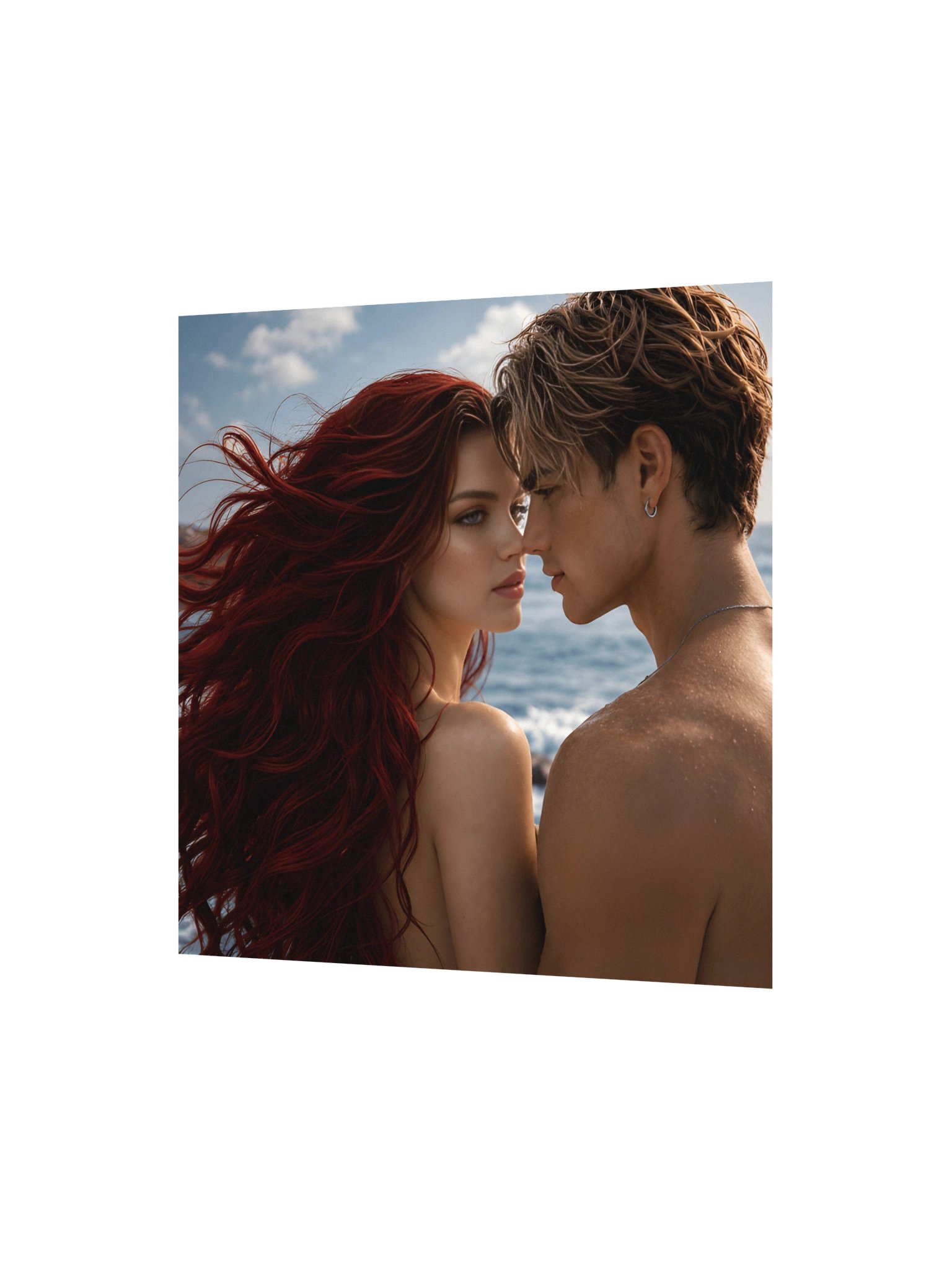 Romantic Beach Couple Wall Art, Redhead Love Poster, Coastal Romance Print, 10x10 Decor product image (4)