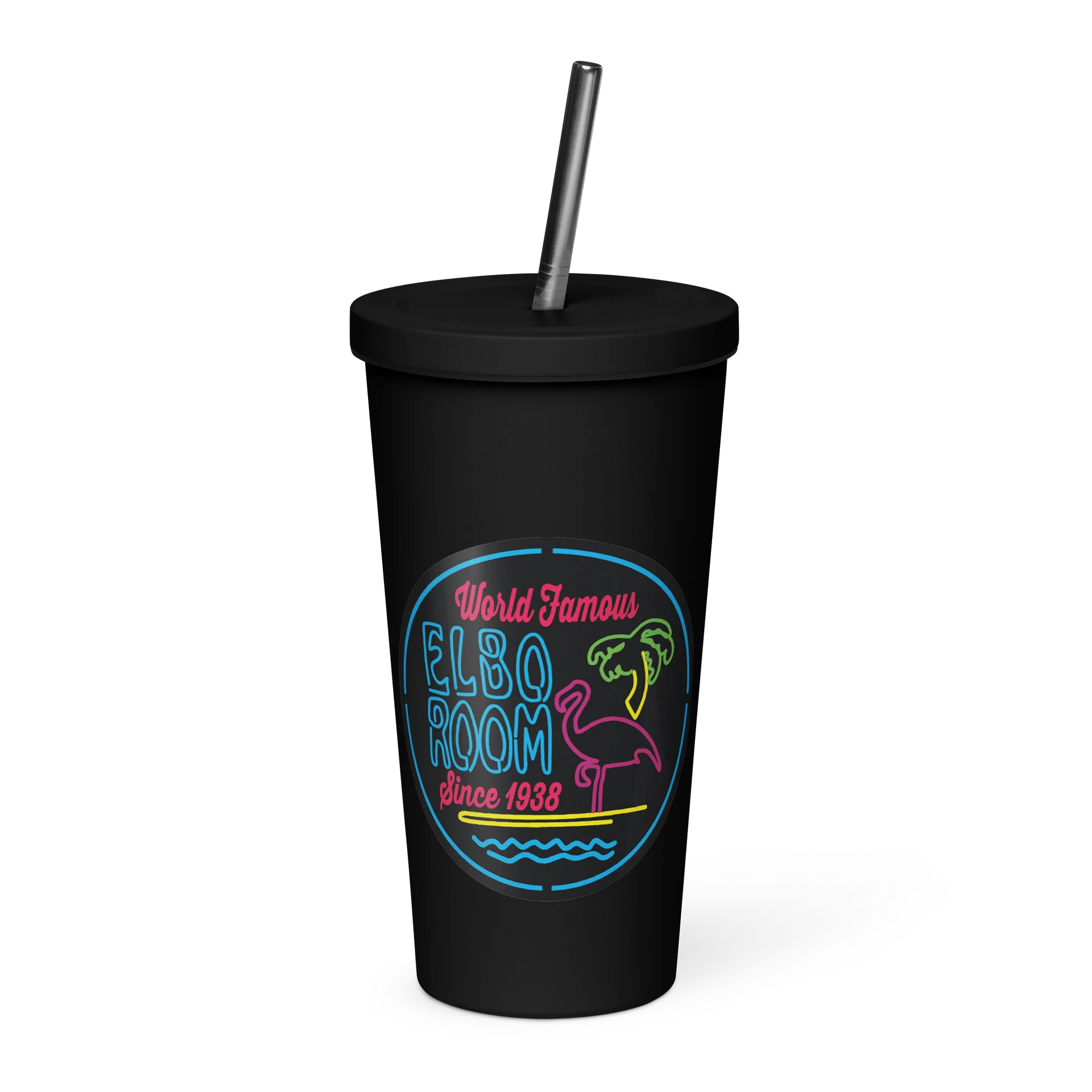 Elbo Room World Famous Neon Flamingo Matte Straw Tumbler | 20oz Black product image (1)