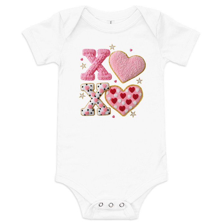 XOXO Faux Embroidered Hearts Baby Short Sleeve Onesie product image (6)