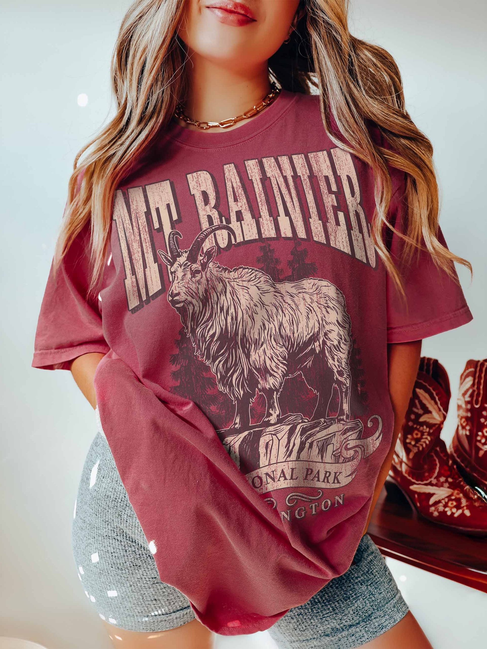 Mount Rainier National Park Shirt – Vintage Mountain Goat Graphic Tee Washington product image (2)