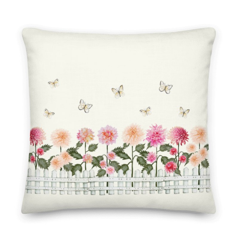 COTTAGE SUMMER DAHLIAS AND BUTTERFLIES GARDEN PILLOW product image (4)