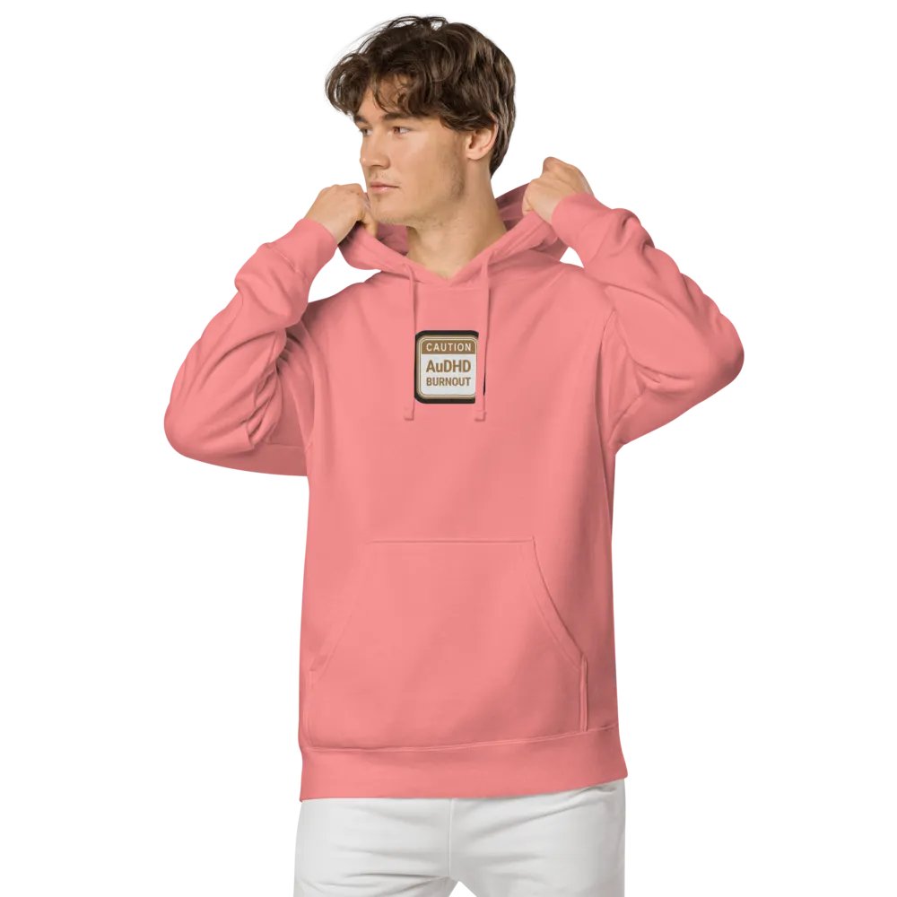 CAUTION: AuDHD BURNOUT embroidered pigment hoodie (brown bubble design) product image (4)