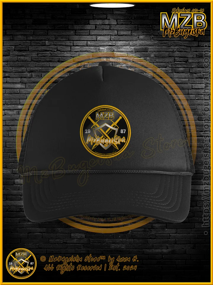 Trucker Hat - MzBugeisha™ " Emblem [V3] (blk/yellow/slvr)" Trucker Hat By Anna H. product image (1)