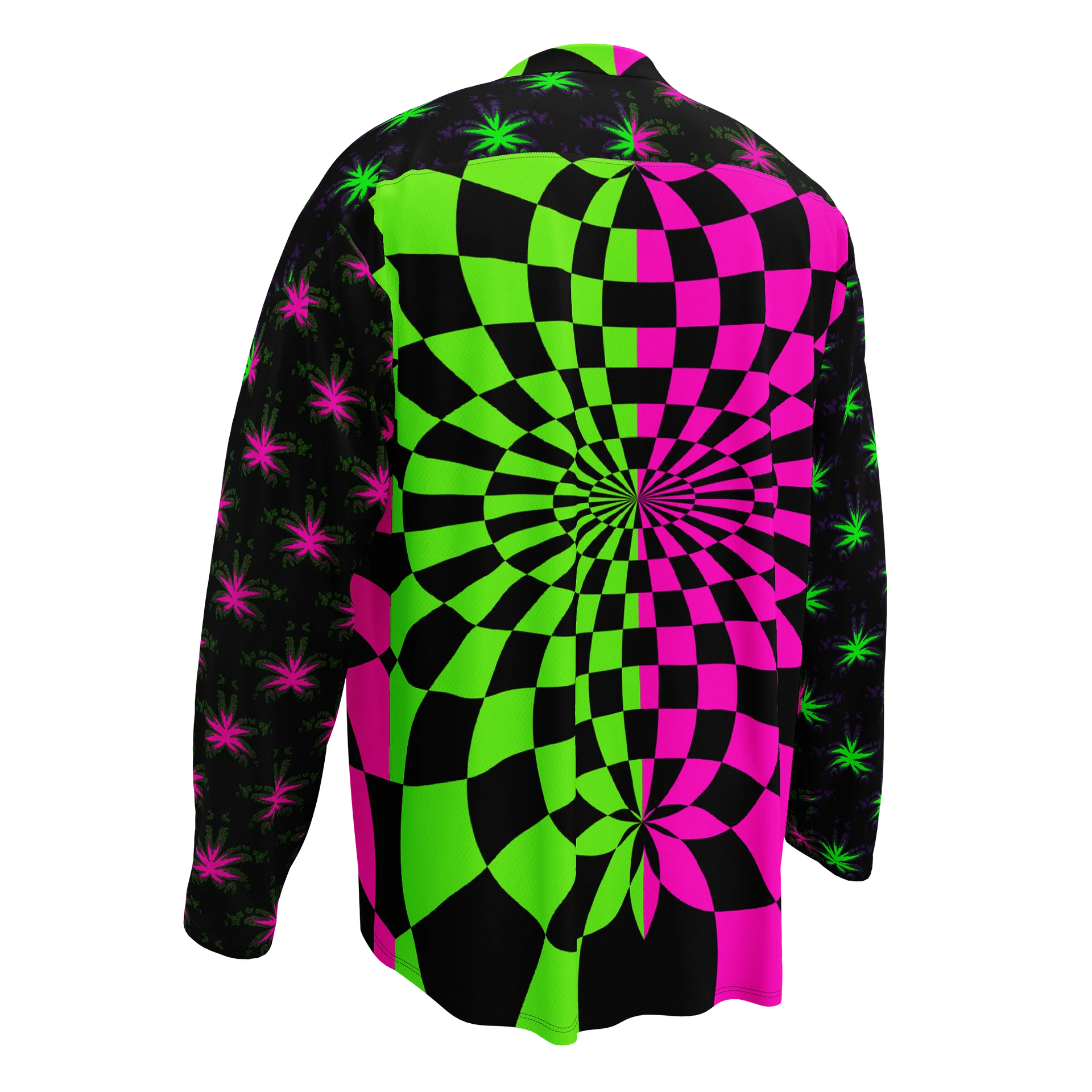 Weed Rave Hockey Jersey, EDM Stoner Shirt, Neon Y2K Clothes, Trippy Checker Cannabis Raver Wear, Pot Leaf Psychedelic Music Festival Fashion product image (6)