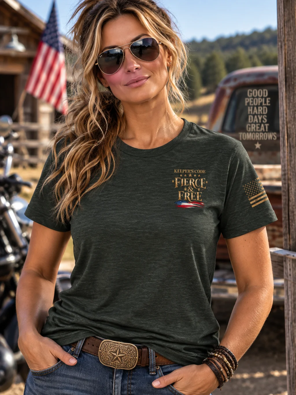 Keeper’s Code™ Women’s Fierce & Free Western Eagle Graphic T-Shirt product image (15)