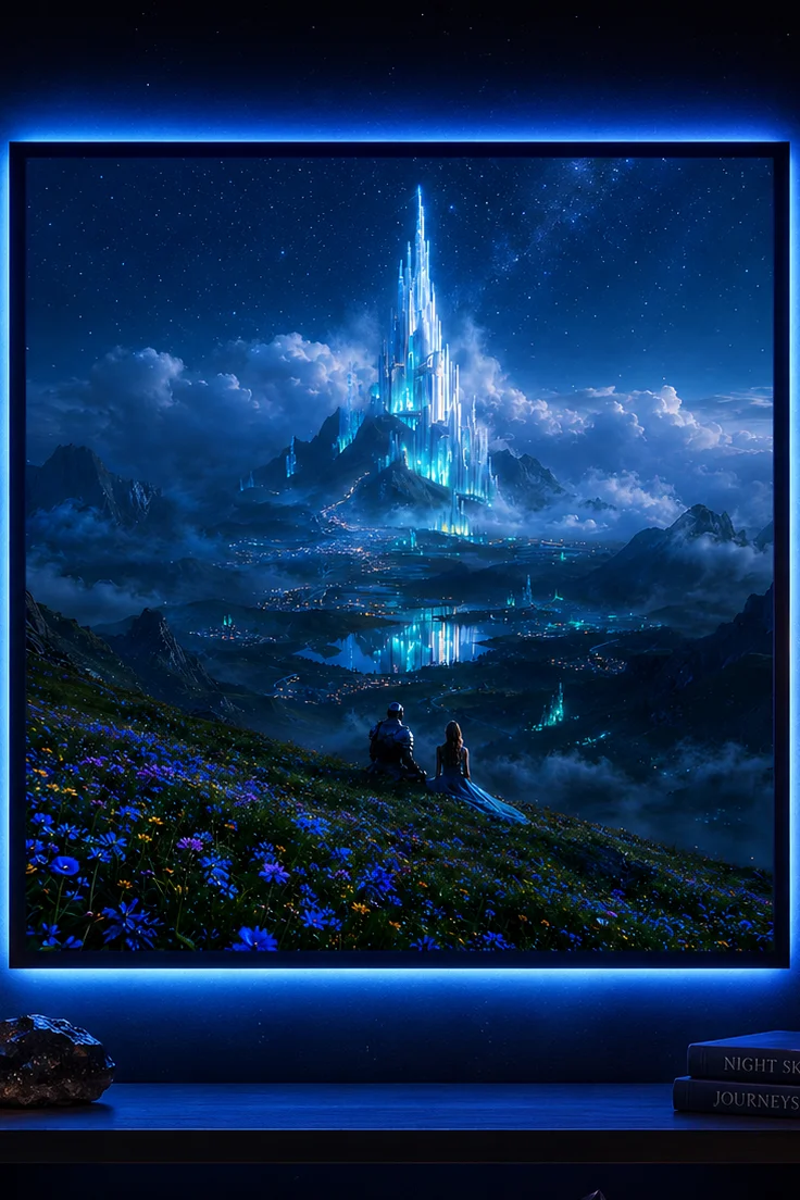 Crystal Citadel 10x10" Square Poster | Fantasy Night Sky Castle Wall Art product image (1)