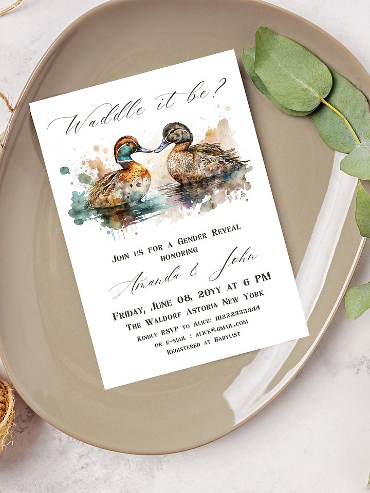 Waddle it Be Mallard Duck Gender Reveal Invitation product image (1)