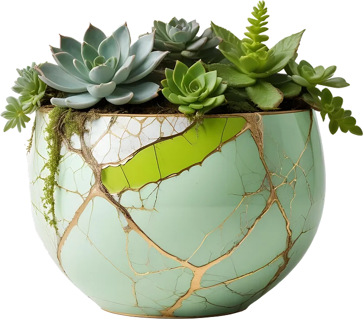 Kintsugi Serenity – Verdant Succulent Planter PNG product image (1)
