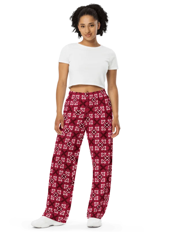 Geometric Red X Print Wide-Leg Pants product image (6)