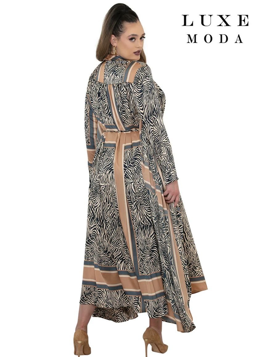 Zebra Geometric Print Maxi Caftan - Collared Draped Gown product image (2)